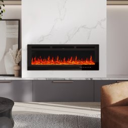 60 Inch Recessed & Wall Mounted Electric Fireplace with Remote