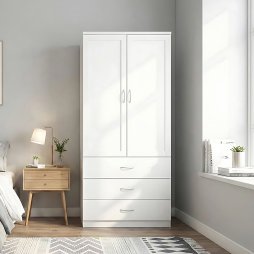 Living and Home 2-Door Wardrobe with 3 Drawers & Hanging Rail