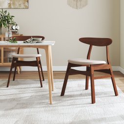 Living and Home 2-Piece Solid Wood Dining Chairs, Beige Upholstered Padded Seat, Curved Backrest Kitchen Side Chairs for Dining Room