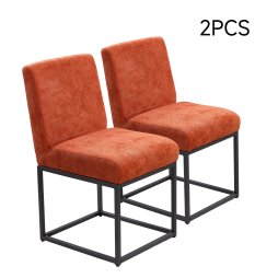 Living and Home Set of 2 Chenille Upholstered Dining Chairs in Orange