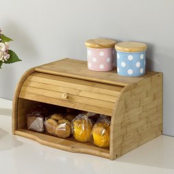 Bamboo Roll Top Bread Bin Food Storage Box, Bread Box