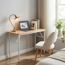 Living and Home Folding Office Desk Foldable Writing Table-Wood Color, 100x40cm