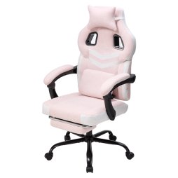 Living and Home Tech Fabric Ergonomic Reclining Gaming Chair, Pink+White, w/ Massage Lumbar Support & Footrest