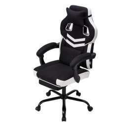 Living and Home Tech Fabric Ergonomic Reclining Gaming Chair, Black+White, w/ Massage Lumbar Support & Footrest