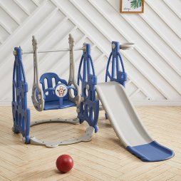 3 in 1 Toddler Slide, Swing and Climber Playset with Basketball Hoop