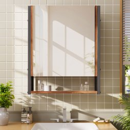 48x17x60cm Wall-Mounted 3-Layer Mirror Cabinet with Metal Frame
