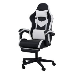 Living and Home PVC Leather Gaming Chair, Black+White, 135° Reclining Racing Game Chair with Massage Lumbar Support, Footrest & Headrest