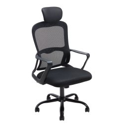 Living and Home Black Mesh Office Chair, Ergonomic Swivel Desk Chair with Adjustable Flip‑Up Headrest, Fixed Armrests and 15° Tilt Recline