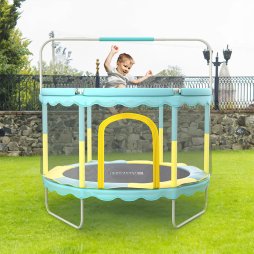 Enclosed Trampoline with Balance Bar for Kids
