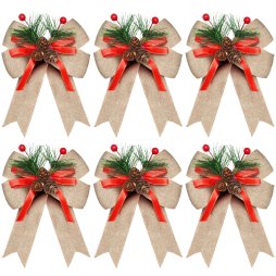Premium 6-Pack Christmas Bows Adorned with Pine Cones and Green Needles