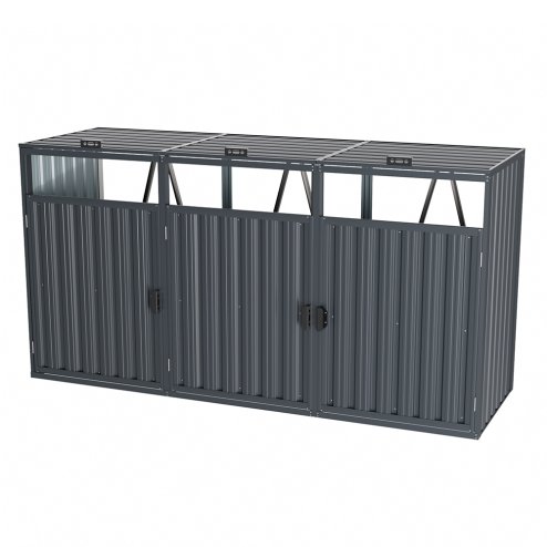 Living and Home 7.8x2.6 ft Outdoor Metal Garbage Can Garden Storage Shed, Dark Grey