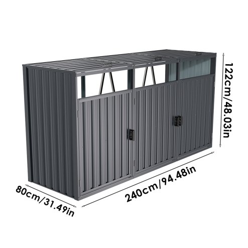 Living and Home 7.8x2.6 ft Outdoor Metal Garbage Can Garden Storage Shed, Dark Grey