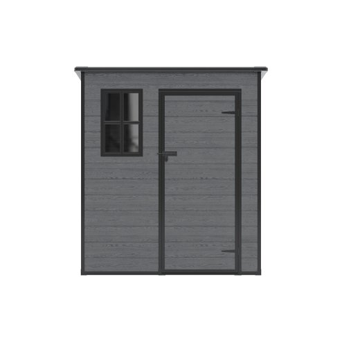 6 x 6FT Outdoor Dark Grey Wood Grain Plastic Garden Storage Shed w/ Window