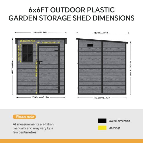 6 x 6FT Outdoor Dark Grey Wood Grain Plastic Garden Storage Shed w/ Window