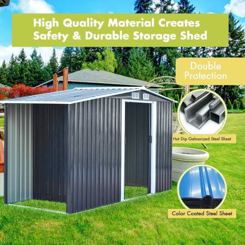 10.79 x 4.33FT Metal Garden Storage Shed with Log Storage