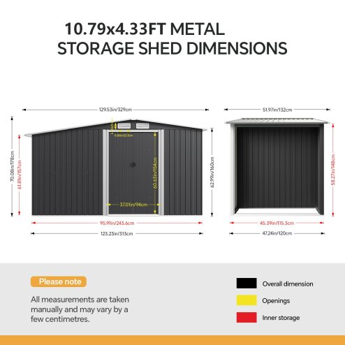 10.79 x 4.33FT Metal Garden Storage Shed with Log Storage