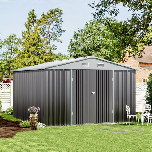 10.42 x 8.71FT Metal Garden Storage Shed with Lockable Door