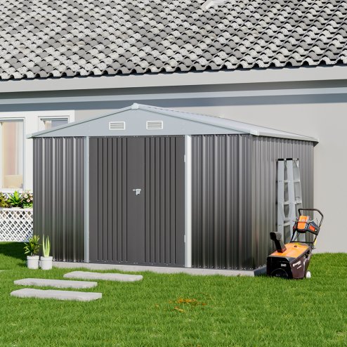 10.42 x 8.71FT Metal Garden Storage Shed with Lockable Door