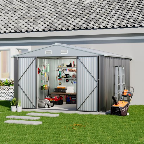 10.42 x 8.71FT Metal Garden Storage Shed with Lockable Door
