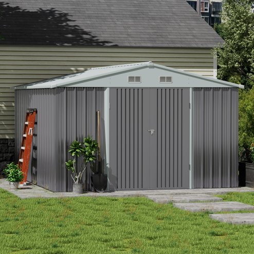11.94 x 10.42FT Apex Roof Garden Tool Shed, Grey
