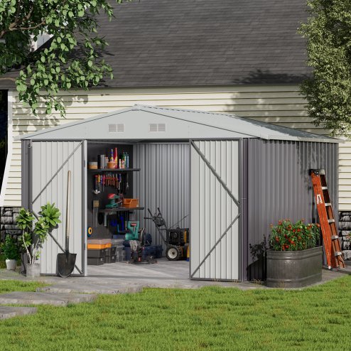 11.94 x 10.42FT Apex Roof Garden Tool Shed, Grey