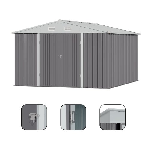 11.94 x 10.42FT Apex Roof Garden Tool Shed, Grey