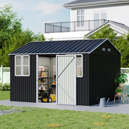 11.81 x 10.24FT Metal Apex Roof Garden Tool Shed