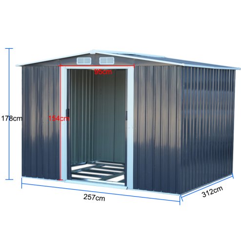 10.24 x 8.43FT Large Metal Garden Tool Storage Shed, Anthracite