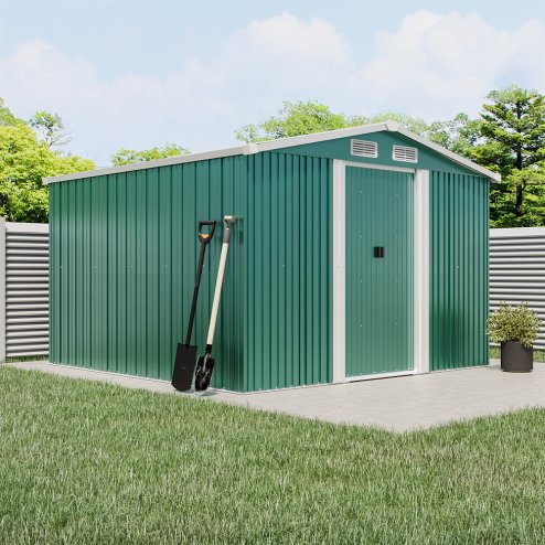 8.53 x 8.53FT Large Metal Garden Tool Storage Shed, Green