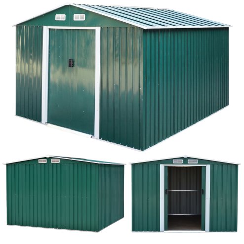 8.53 x 8.53FT Large Metal Garden Tool Storage Shed, Green