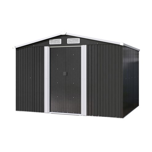 8.46 x 6.79FT Large Metal Apex Roof Garden Tool Storage Shed, Anthracite