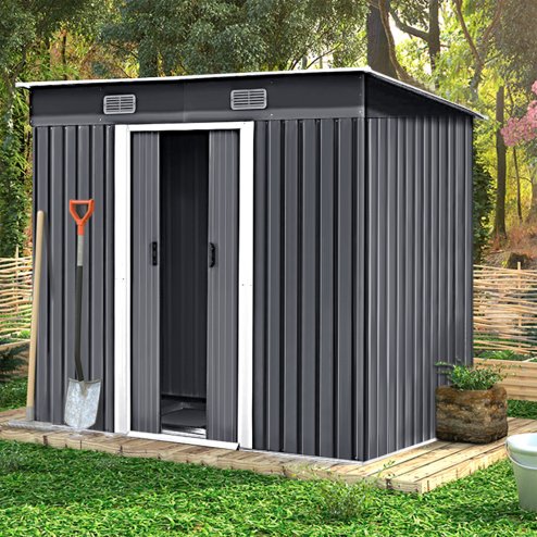 7.81 x 4.3FT Metal Storage Tool Shed for Garden Patio, Charcoal Black