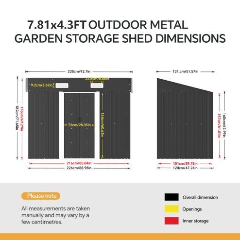 7.81 x 4.3FT Metal Storage Tool Shed for Garden Patio, Charcoal Black