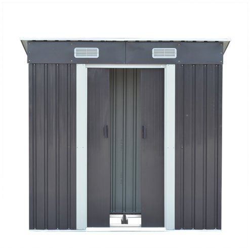 6.36 x 3.97FT Metal Garden Storage Shed with Sliding Door, Charcoal Black