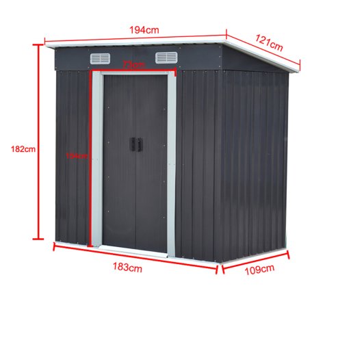 6.36 x 3.97FT Metal Garden Storage Shed with Sliding Door, Charcoal Black