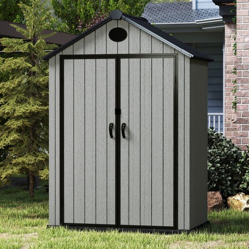 5.33 x 3.38FT Gray Wood Grain Plastic Tool Shed Garden Storage Shed