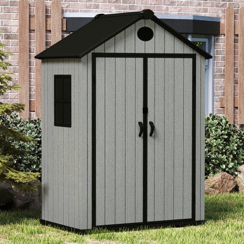 5.33 x 3.38FT Gray Wood Grain Plastic Tool Shed Garden Storage Shed