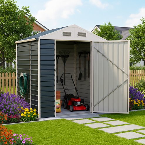 5.58 x 4.2FT Metal Apex Roof Garden Tool Storage Shed