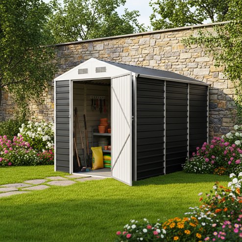 5.58 x 8.2FT Metal Apex Roof Garden Tool Storage Shed