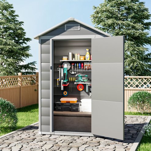 Living and Home 4.4 x 3.4FT Garden Plastic Storage Shed with Lockable Hinged Door