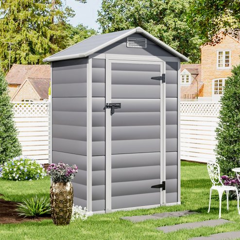 Living and Home 4.4 x 3.4FT Garden Plastic Storage Shed with Lockable Hinged Door