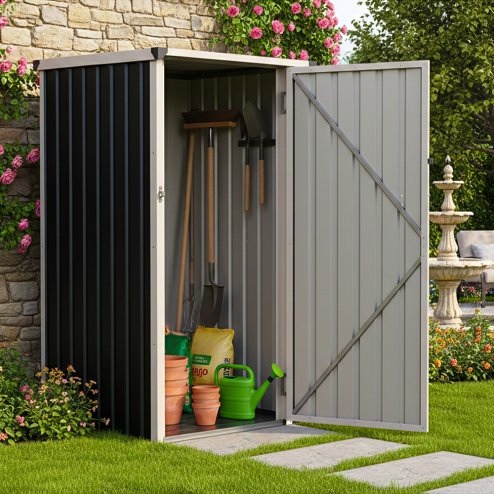2.95 x 2.95FT Metal Pent Roof Garden Tool Storage Shed