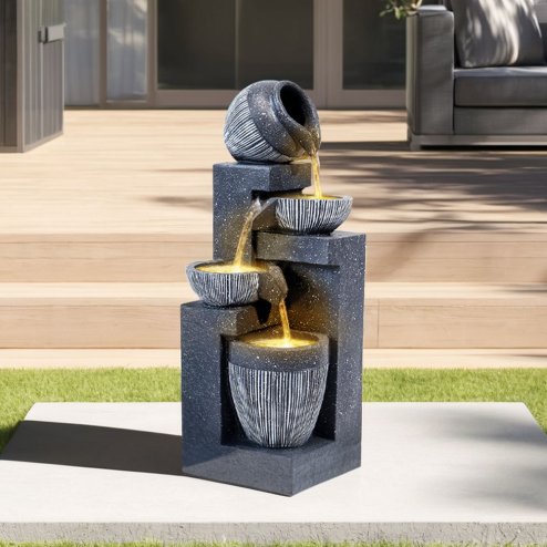 Living and Home Outdoor LED Water Fountain Rockery Decor with Pump Solar Power