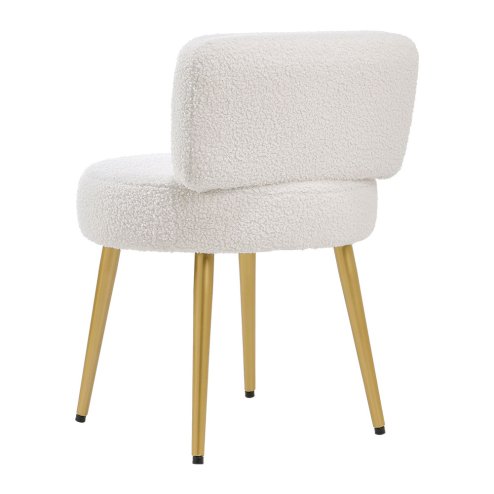 Living and Home Cream Faux Fur Vanity Stool Chair with Metal Legs