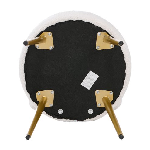 Living and Home Cream Faux Fur Vanity Stool Chair with Metal Legs
