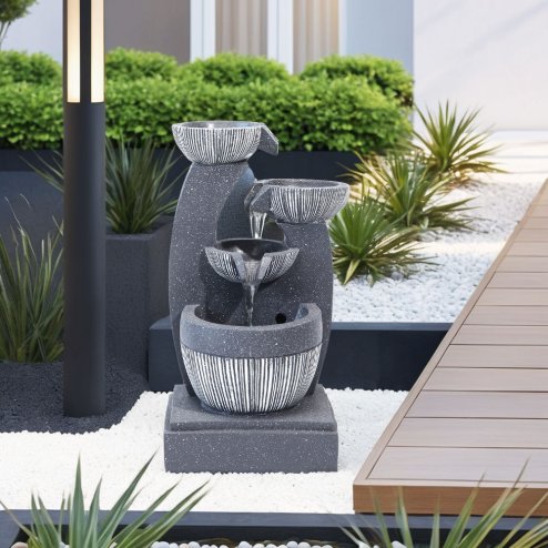 Living and Home 4 Bowls Solar Light Fountain Water Feature with LED Flowing Water Effect Outdoor