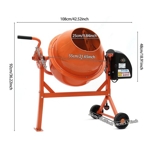 Living and Home 63L Cement Mixer Portable Electric Mortar Plaster Concrete Machine