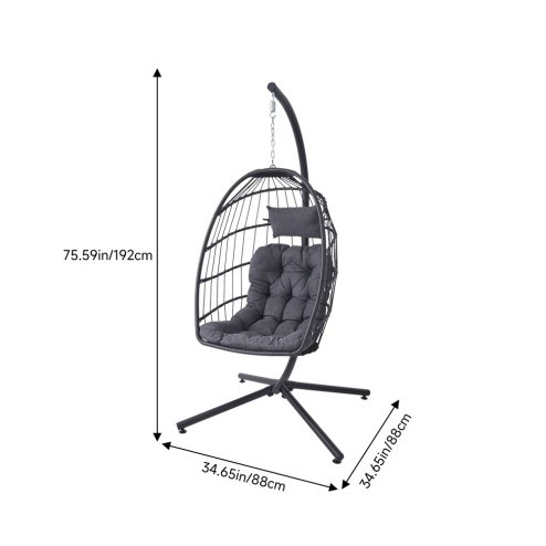 Egg-Shaped Hanging Chair with Soft Cushion & Headrest