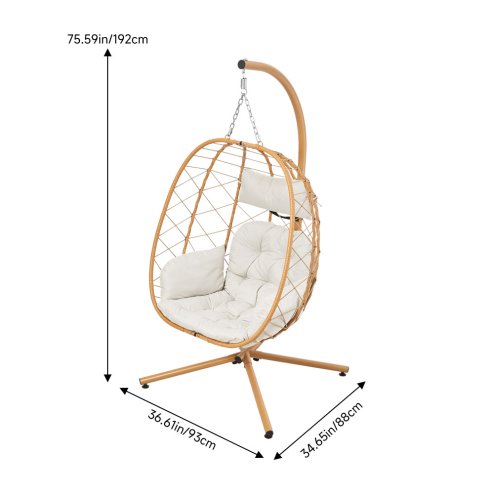 Egg-Shaped Hanging Chair with Soft Cushion & Headrest