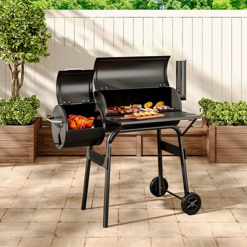 Living and Home Portable Outdoor Charcoal BBQ Grill with Offset Smoker